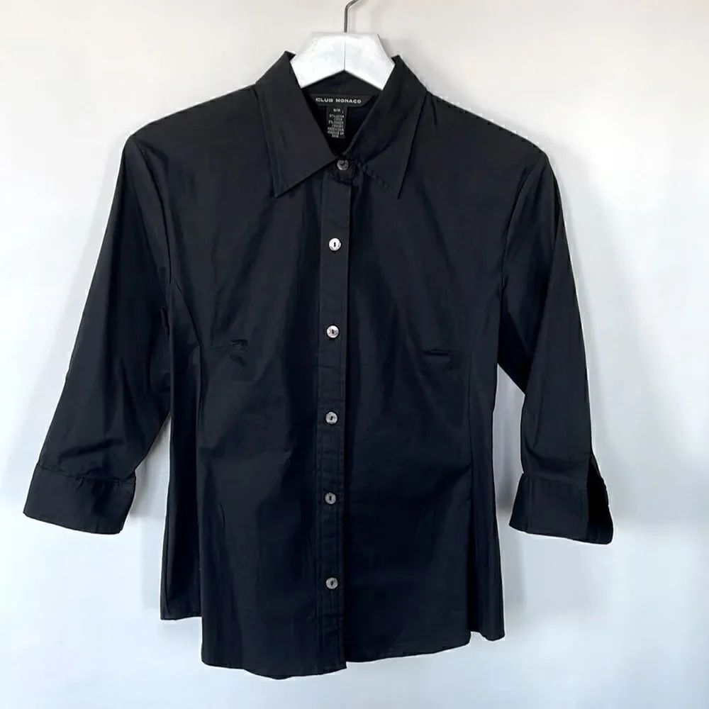 Club Monaco Vintage Black 3/4 Sleeve Button Down Shirt